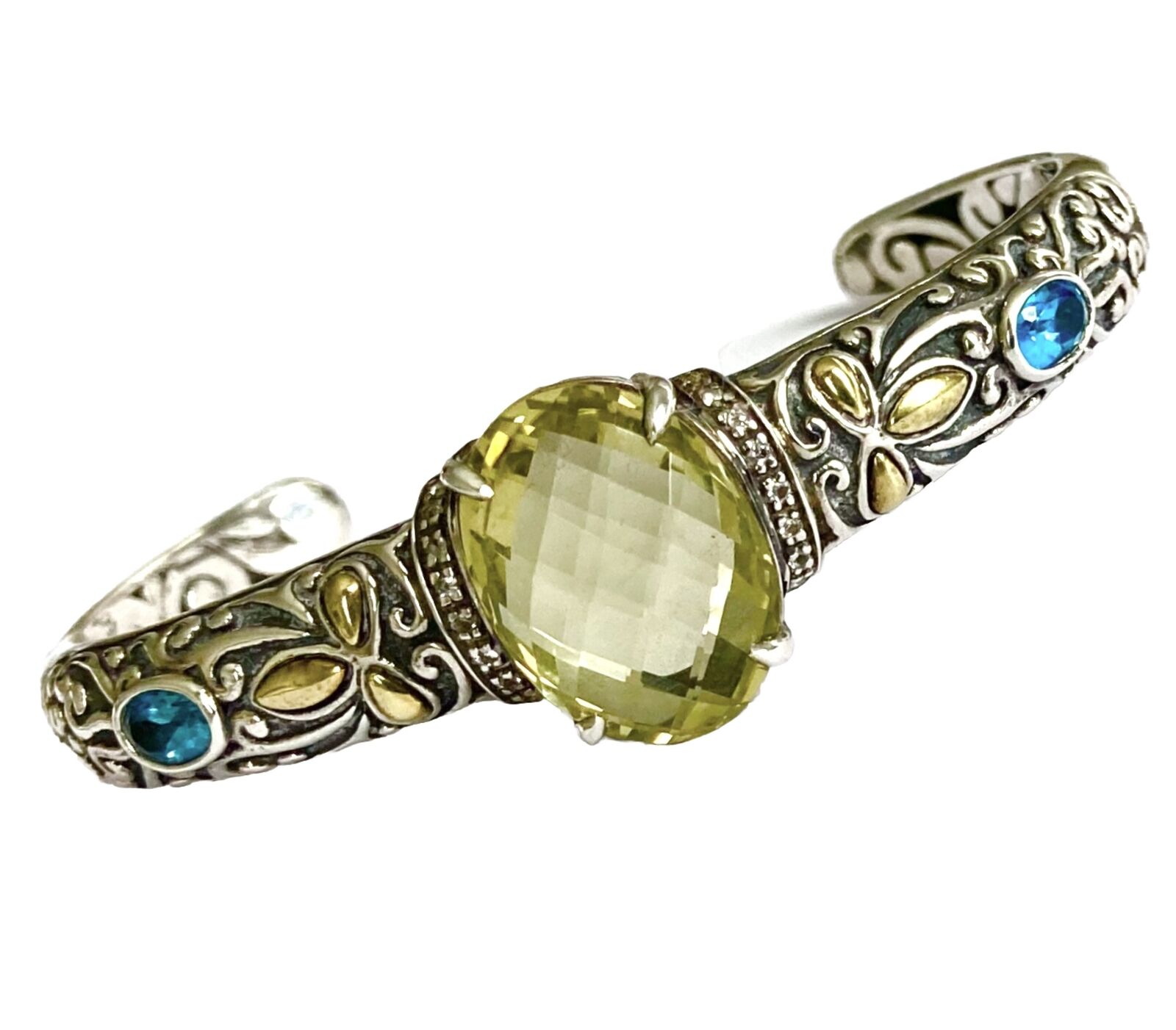 Sterling Silver LEMON CITRINE & BLUE TOPAZ Cuff Bracelet