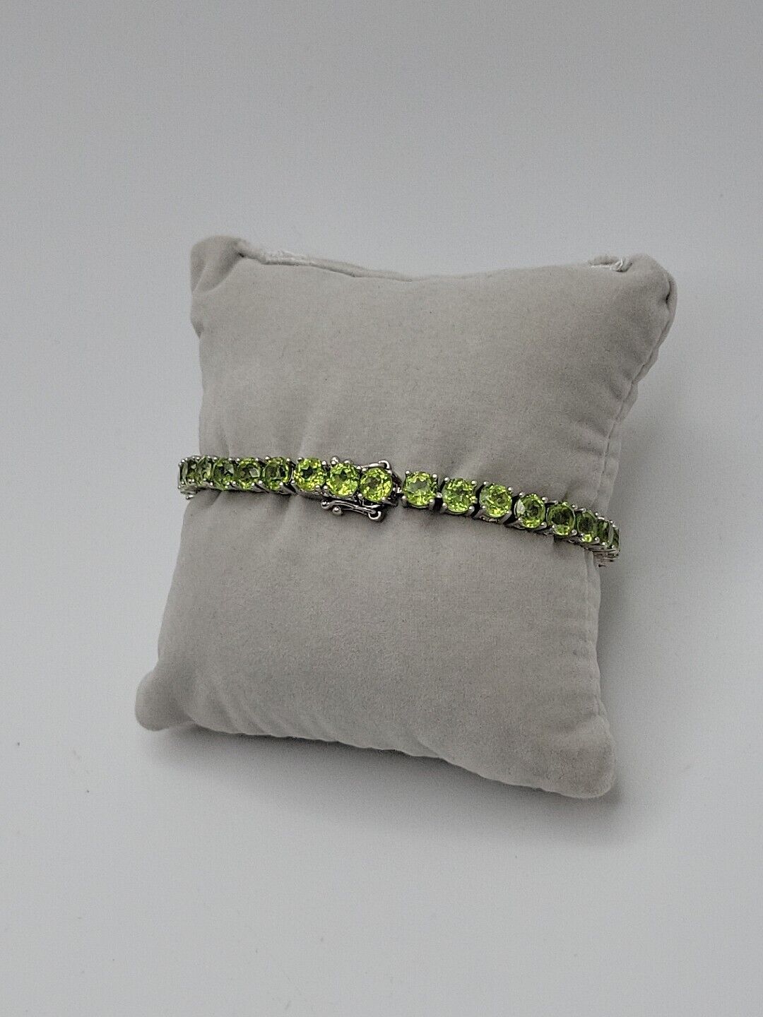 Peridot Green Gemstone Tennis Bracelet 925 Silver Vintage