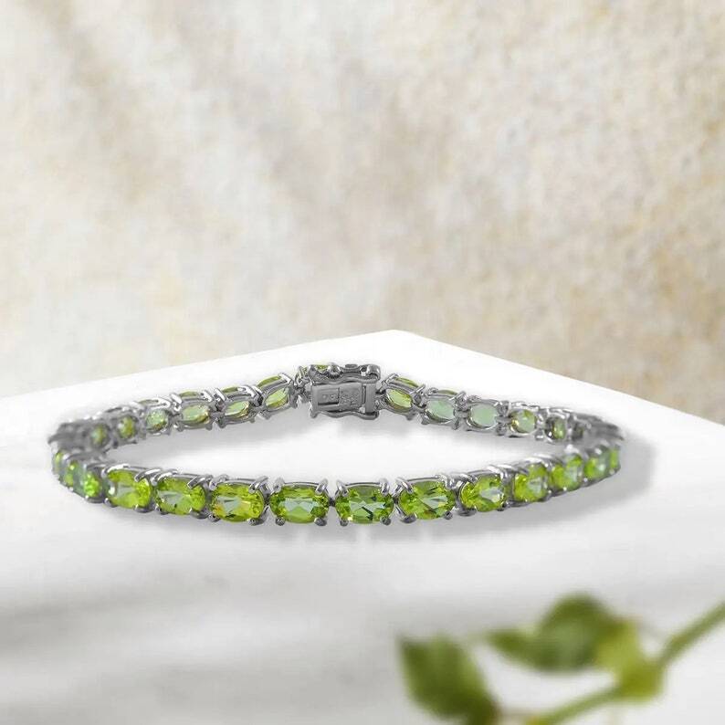 Peridot Birthstone 925 Sterling Silver Tennis Bracelet