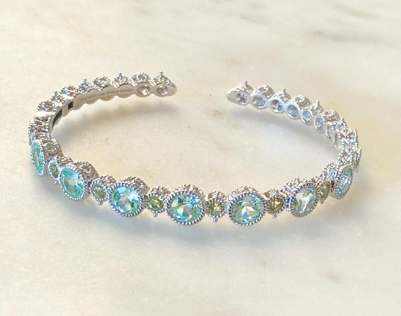 Sterling Teal Blue Diamonique & Peridot Cuff Bracelet