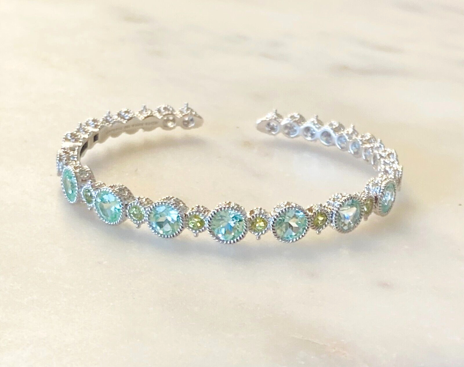 Sterling Teal Blue Diamonique & Peridot Cuff Bracelet