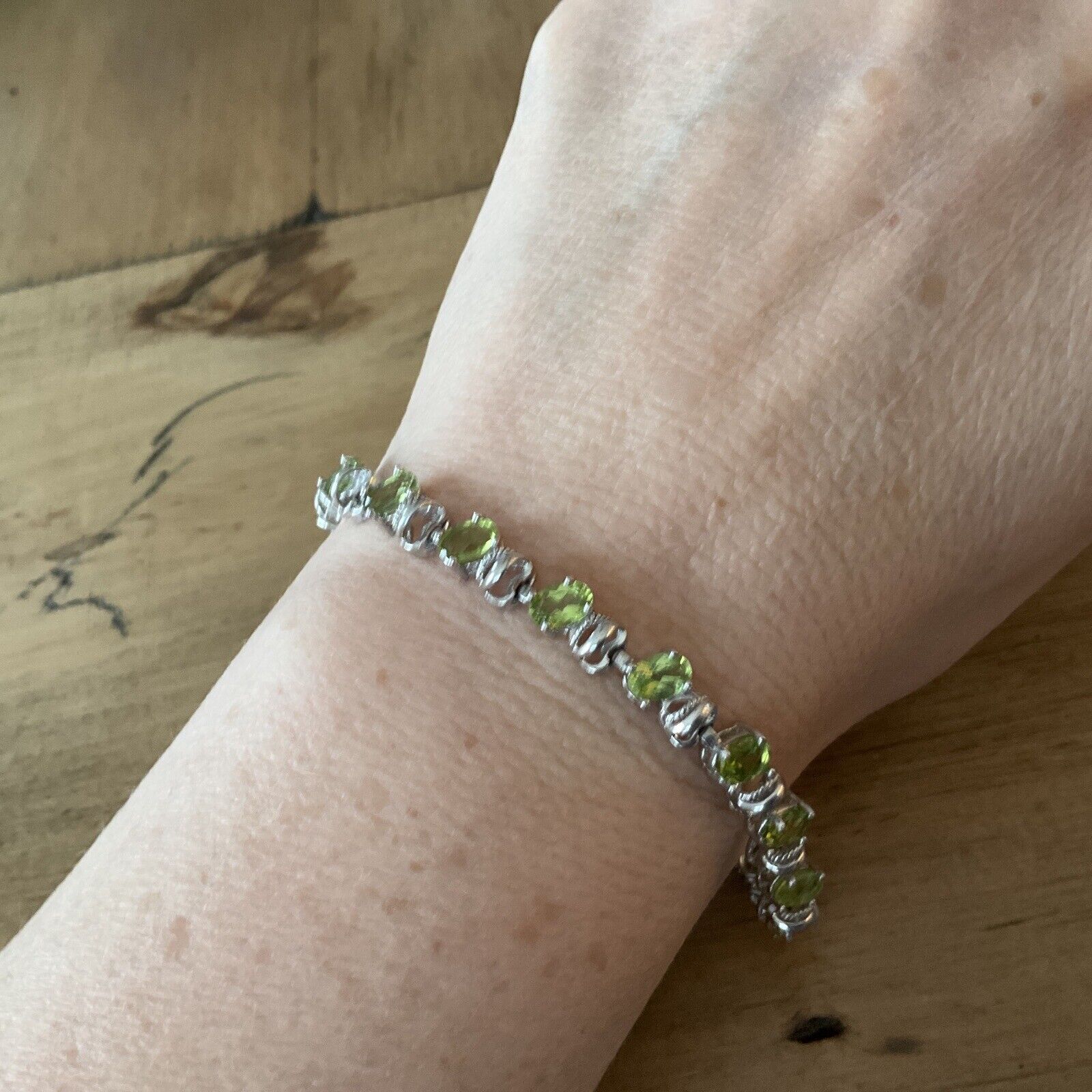 Green Peridot Sterling Silver Oval Tennis Bracelet Gemstone