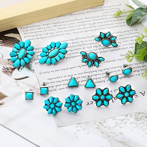 Turquoise Gemstone Stud Earrings Set for Women Girls