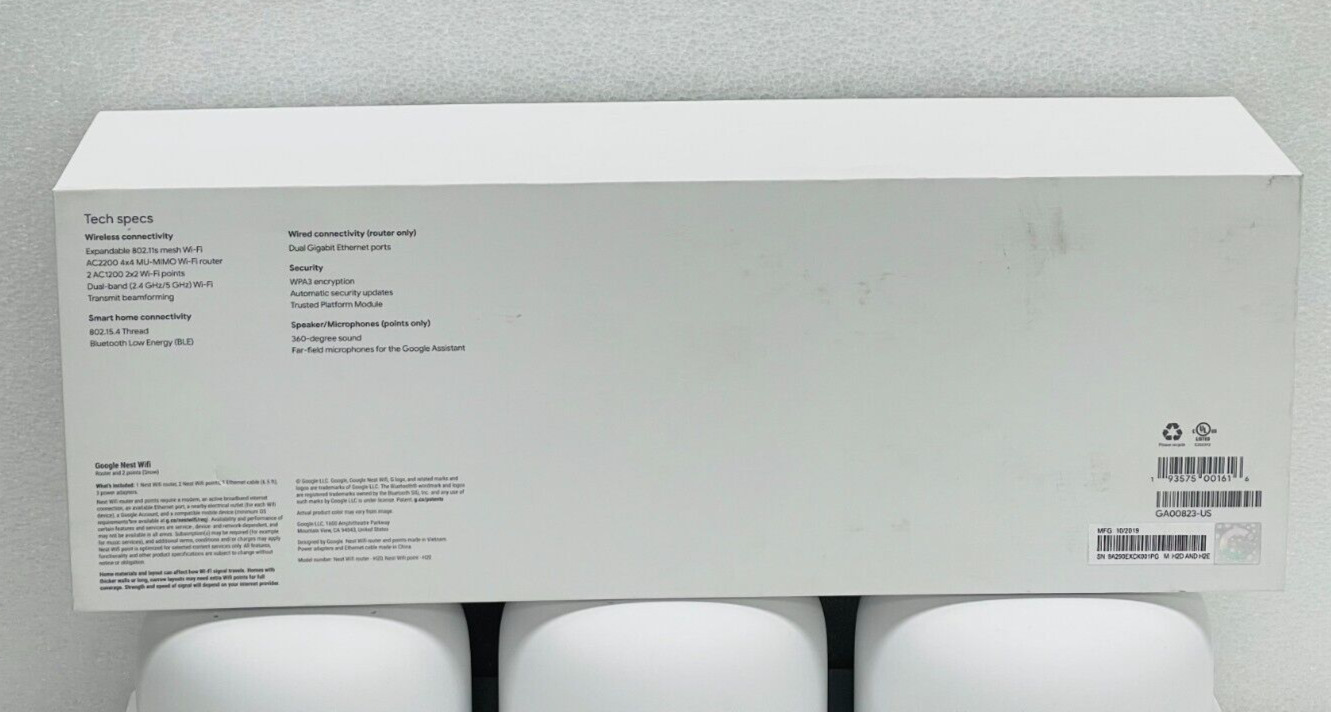 Google Nest Wifi Router with 2 Points - Snow