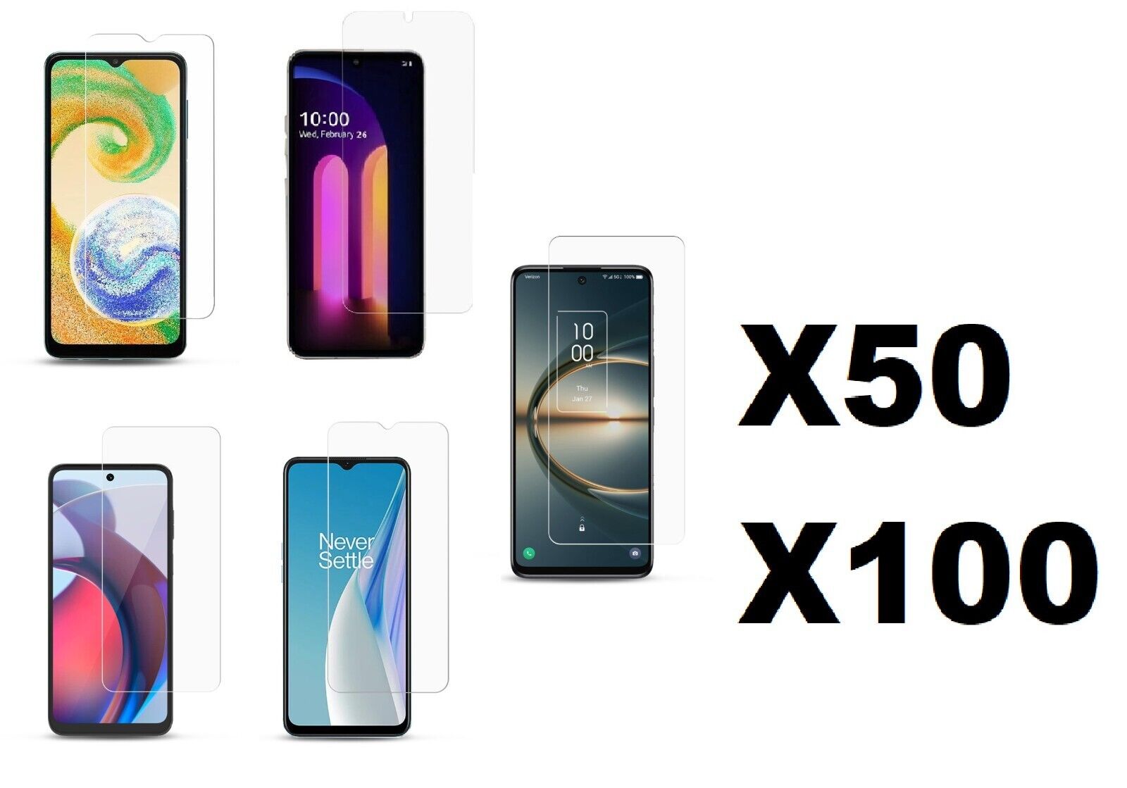 50 100 Tempered Glass Screen Protectors for Samsung/iPhone/LG/Motorola
