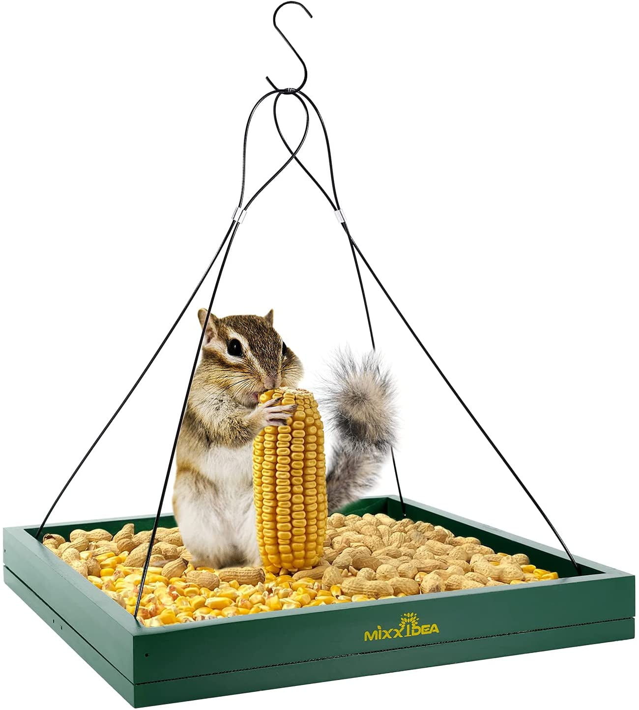 Green Hanging Tray Wooden Bird Feeder for Wild Birds