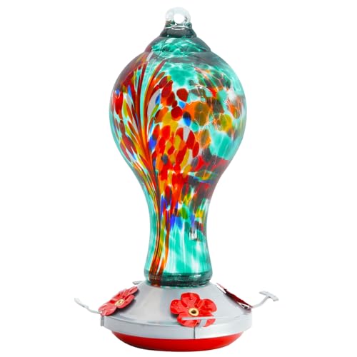 Hand Blown Glass Humming Bird Feeder - 4 Ports