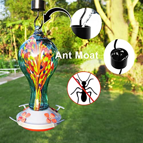 Hand Blown Glass Humming Bird Feeder - 4 Ports