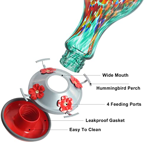 Hand Blown Glass Humming Bird Feeder - 4 Ports