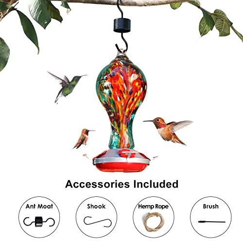 Hand Blown Glass Humming Bird Feeder - 4 Ports