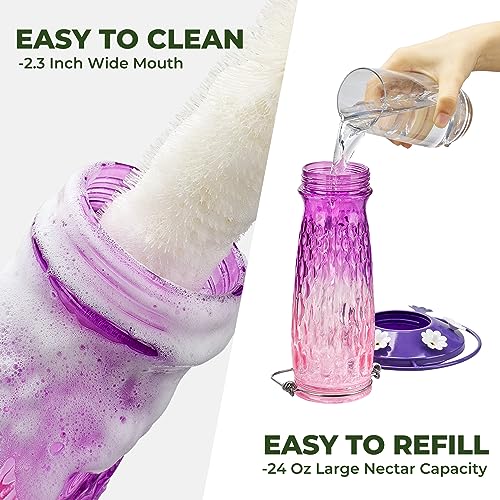 Kingsyard Hanging Glass Hummingbird Feeder 24oz - Pink/Purple