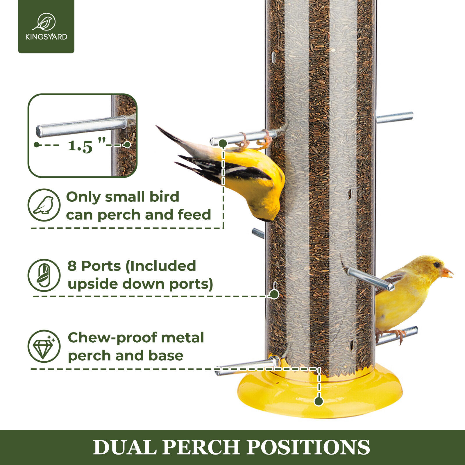 Kingsyard Squirrel Proof Hanging Finch Feeder - Outdoor