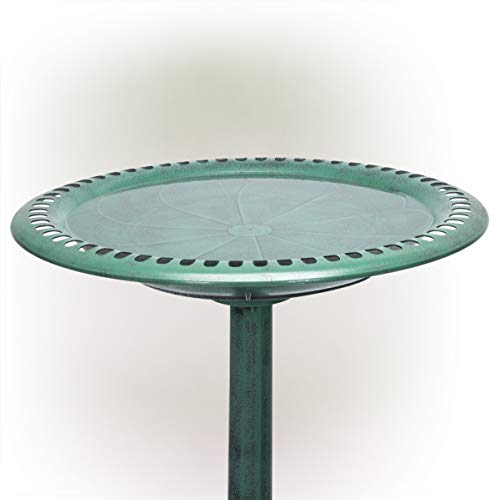 Green Outdoor Birdbath with Scrollwork Decoration, 28" Tall