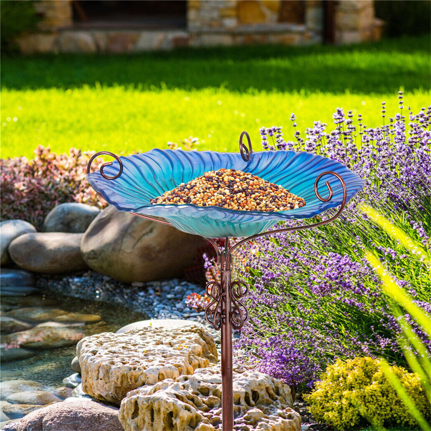 Glass Birdbath Fountain for Outdoor Garden