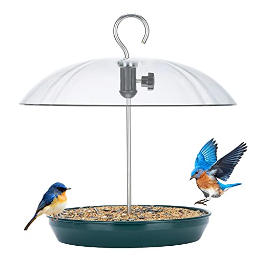 Kingsyard Hanging Metal Bird Feeder, Adjustable Platform (Green)