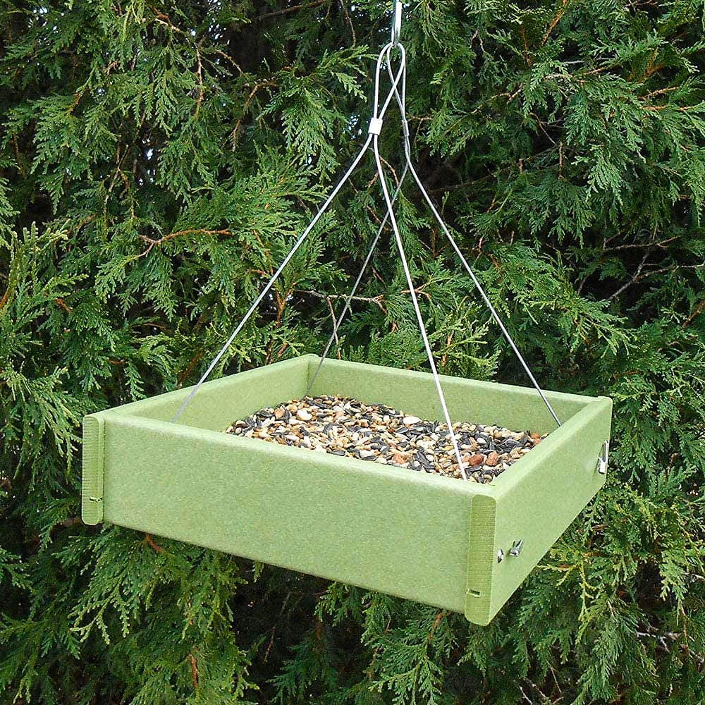 Small Hanging Platform Bird Feeder - Green Plastic
