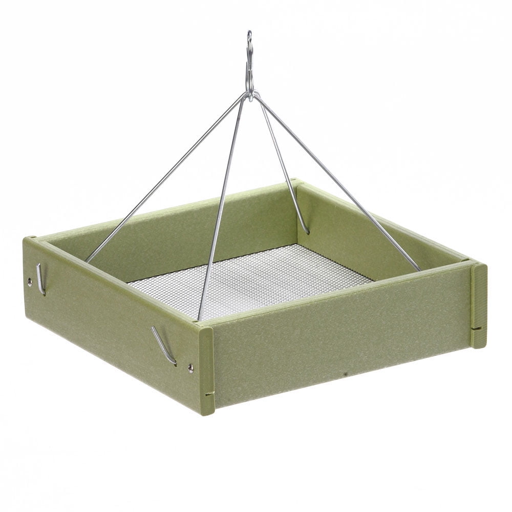Small Hanging Platform Bird Feeder - Green Plastic