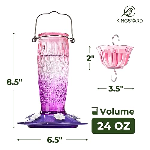 Kingsyard Hanging Glass Hummingbird Feeder 24oz - Pink/Purple