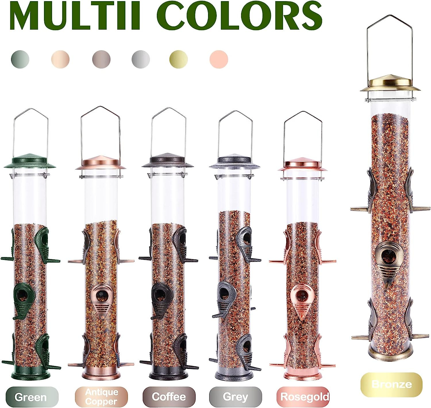 Tube Bird Feeders: Outdoor Hanging Aluminium, 6 Ports