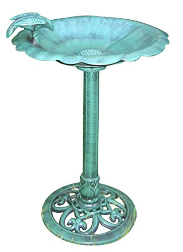 Alpine Outdoor Antique Birdbath with Bird Decoration