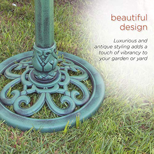 Green Outdoor Birdbath with Scrollwork Decoration, 28" Tall