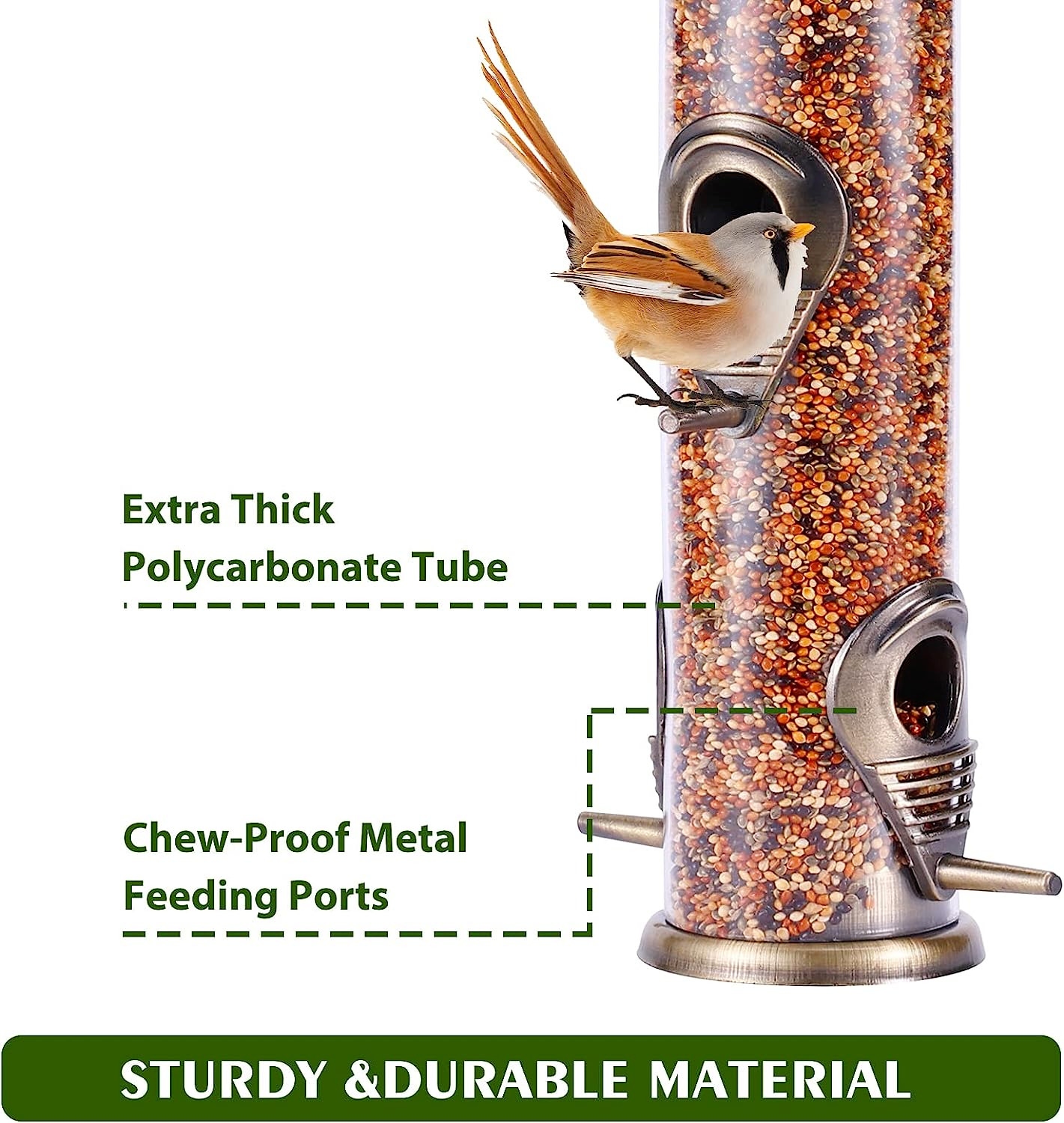 Tube Bird Feeders: Outdoor Hanging Aluminium, 6 Ports