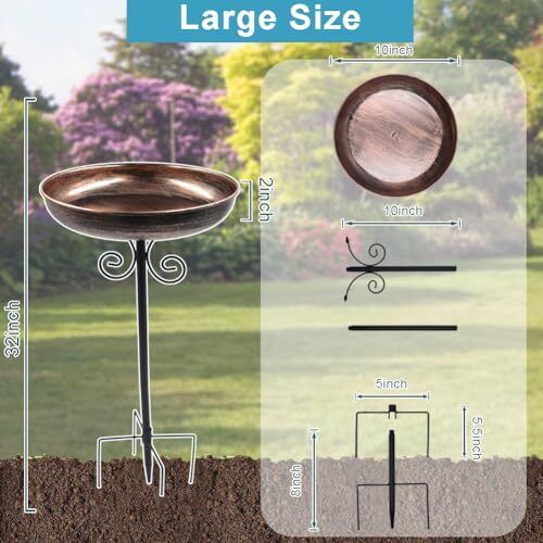 Outdoor Metal Birdbath with Stake for Garden