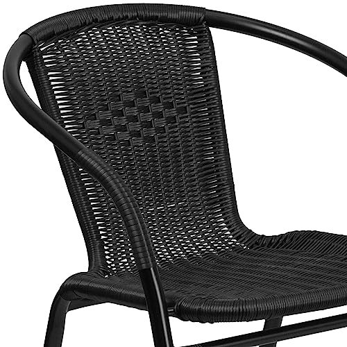 2 Pack Black Rattan Stack Chairs for Restaurants
