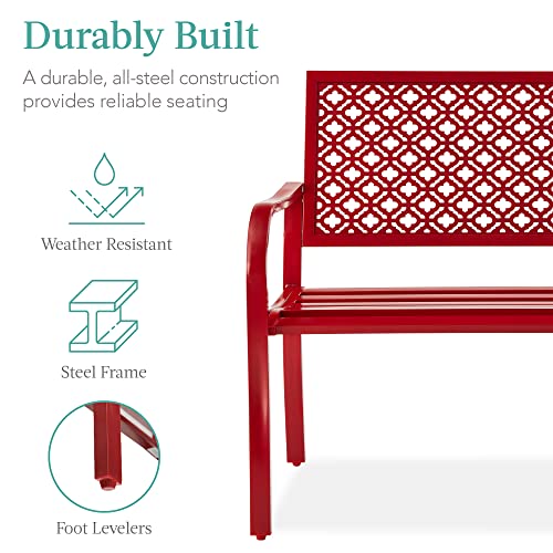 Outdoor Steel Bench for Patio with Geometric Backrest