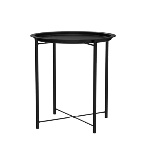 VECELO Round Metal Side Table Set, Black