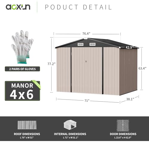 Aoxun Outdoor Metal Storage Shed for Garden, 6.4x4 FT