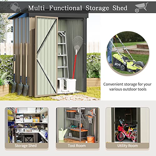 5' x 3' Metal Outdoor Storage Shed for Garden