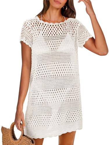 ANRABESS Crochet Swim Cover Up Beach Dress White