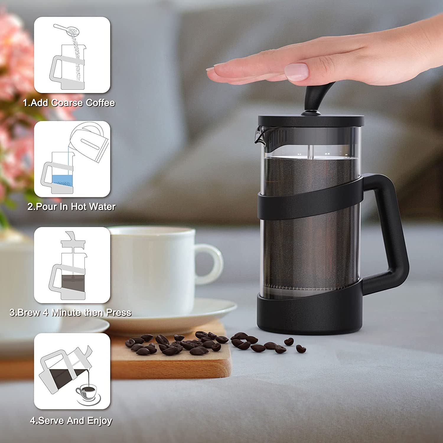 34 Oz Portable Glass French Press Coffee Maker