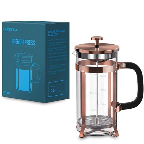 QUQIYSO Stainless Steel French Press, Heat Resistant Glass