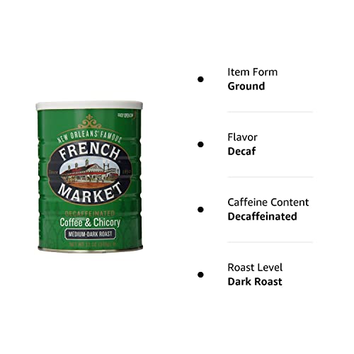 French Market Decaf Chicory Medium-Dark Roast Coffee, 12oz