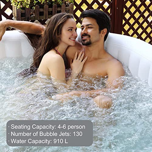 RELXTIME Inflatable Hot Tub Spa, 4-6 Person Blow Up Portable Hottub 73'' x 25.6'' AirJet Outdoor Hot Tub with 130 Bubble Jets, Built in Heater Pump, Energy Efficient Inflation Cover, Square