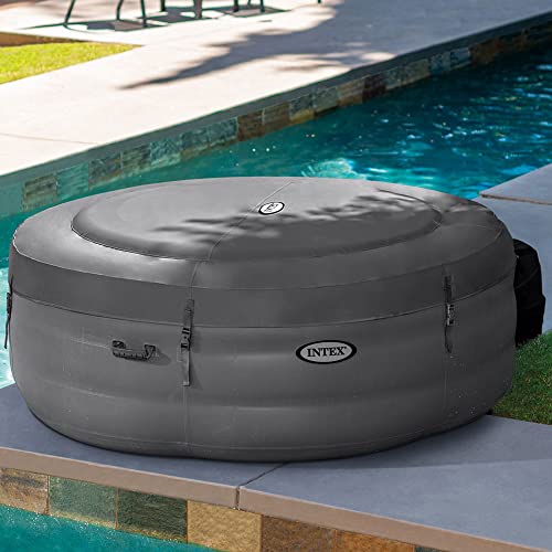 Intex 28481E Simple Spa 77in x 26in 4-Person Outdoor Portable Inflatable Round Heated Hot Tub Spa with 100 Bubble Jets, Filter Pump, and Cover, Black