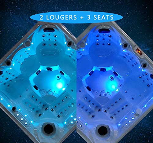 KOOSOM Luxury Hot Tub 5 Person Jakuzi Whirlpool Outdoor Spa Tub Freestanding Bathtub in Garden, 75 Jets Massage for 82-Inch Square with LED Lights, White Cloud + Black