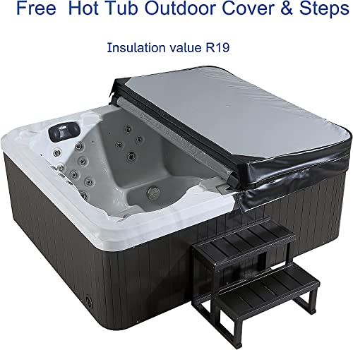 KOOSOM Luxury Hot Tub 5 Person Jakuzi Whirlpool Outdoor Spa Tub Freestanding Bathtub in Garden, 75 Jets Massage for 82-Inch Square with LED Lights, White Cloud + Black