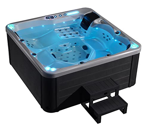 KOOSOM Luxury Hot Tub 6 Person Jakuzi Whirlpool Outdoor Spa Tub Freestanding Bathtub in Garden, 72 Jets Massage for 78-Inch Square with LED Lights, White Cloud and Black