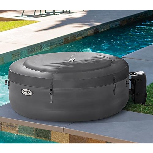 Intex SimpleSpa Bubble Massage 4 Person Inflatable Round Hot Tub Relaxing Outdoor Water Spa with Insulated Cover and Storage Bag