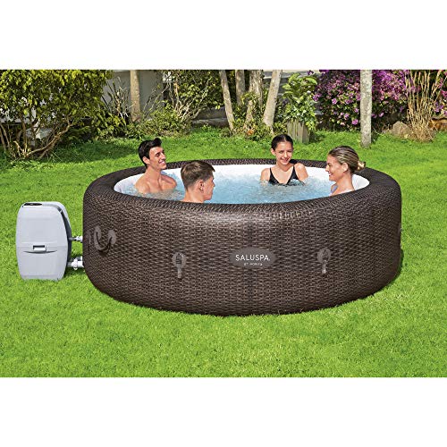 Bestway St. Moritz SaluSpa 2 to 7 Person Inflatable Round Outdoor Hot Tub with 180 Soothing AirJets, Filter Cartridge, Pump, & Insulated Cover, Brown