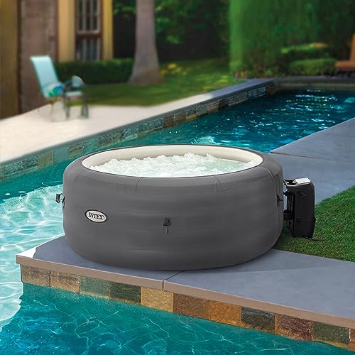Intex SimpleSpa Bubble Massage 4 Person Inflatable Round Hot Tub Relaxing Outdoor Water Spa with Insulated Cover and Storage Bag