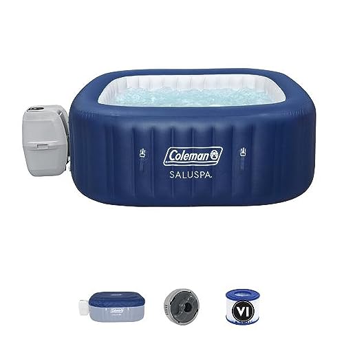 Coleman 90454 Atlantis SaluSpa 71" x 26" 4-6 Person Outdoor Portable Inflatable Square Hot Tub Spa with 140 Air Jets, Cover, and 2 Cartridges, Blue