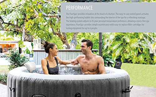 Intex PureSpa Greywood Deluxe 85" x 25" Outdoor Portable Inflatable 6 Person Round Hot Tub Spa with Bubble Jets, Hardwater Treatment, Filter and Cover