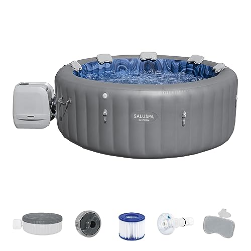Bestway Santorini SaluSpa HydroJet Pro 5-7 Person Inflatable Hot Tub Spa with 180 AirJets, ColorJet LED Lights, Cover, Spa Pump, and Filter Cartridge