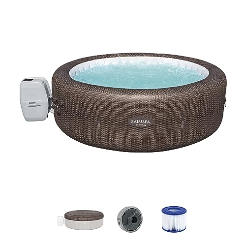 Bestway St. Moritz SaluSpa 2 to 7 Person Inflatable Round Outdoor Hot Tub with 180 Soothing AirJets, Filter Cartridge, Pump, & Insulated Cover, Brown