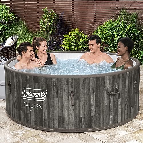 Coleman Napa SaluSpa 2-7 Person Inflatable Round Outdoor Hot Tub Spa with 180 Soothing AirJets, 2 Filter Cartridges, and Insulated Cover, Gray Wood