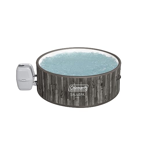 Coleman Napa SaluSpa 2-7 Person Inflatable Round Outdoor Hot Tub Spa with 180 Soothing AirJets, 2 Filter Cartridges, and Insulated Cover, Gray Wood